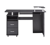 D&N solid wood computer Desk,office table with PC droller, storage shelves and file cabinet , two drawers, CPU tray,a shelf  used for planting, single , black. 47.24''L 21.65''W 34.35''H