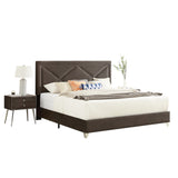 King bed, nightstand - brass studs adorn the headboard