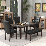6-piece Faux Marble Dining Table Set  with one Faux Marble Dining Table