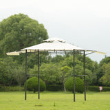 Iron Double Tiered Backyard Patio BBQ Grill Gazebo with Bar Counters, Beige