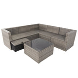 6 Pieces PE Rattan sectional Outdoor Furniture Cushioned  Sofa Set with 3 Storage Under Seat Grey
