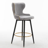 A&A Furniture,29" Modern Leathaire Fabric bar chairs,180° Swivel Bar Stool Chair for Kitchen,Tufted Gold Nailhead Trim Gold Decoration Bar Stools with Metal Legs,Set of 2 (Light Grey)
