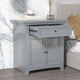Modern Nightstand with Slide Drawer and Flip Cabinet，Gray