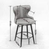 A&A Furniture,Counter Height 25" Modern Leathaire Fabric bar chairs,180° Swivel Bar Stool Chair for Kitchen,Tufted Gold Nailhead Trim Bar Stools with Metal Legs,Set of 2 (Light Gray)