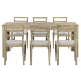 7-Piece Wooden Dining Table Set - Extendable Table with 12” Leaf and 2 Drawers, 6 Dining Chairs with Soft Cushion