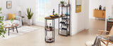 Bar table with bottle holder and glass holder, multifunctional high bar table, can hold 8 bottles of wine and 9 glasses, with side storage.(Rustic Brown,53.3’’w x 15.75’’d x 36.4’’h)