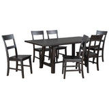 Retro Industrial Style 7-Piece Dining Table Set Extendable Table with 18” Leaf and Six Wood Chairs