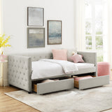 Beige Upholstered Twin Size Daybed with Two Drawers