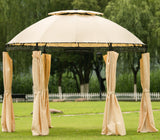 Outdoor Gazebo Steel Fabric Round Soft Top Gazebo Outdoor Patio Dome Gazebo with Removable Curtains