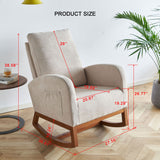 Wide Linen Rocking Chair Accent Chair in Beige Color