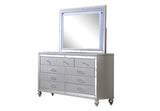 Queen 5 Piece LED Bedroom set made with wood in Silver Color