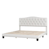 King Upholstered Platform Bed with Saddle Curved Headboard and Diamond Tufted Details