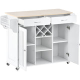 K&K Store Kitchen Island Cart with Two Storage Cabinets - Wine Rack, Two Drawers - Spice Rack - Towel Rack