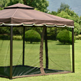 Outdoor Iron Vented Dome Top Patio Gazebo with Netting for Backyard, Poolside and Deck, Brown