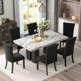7-piece Dining Table Set with 1 Faux Marble Dining Rectangular Table and 6 Upholstered-Seat Chairs ,for Dining room and Living Room