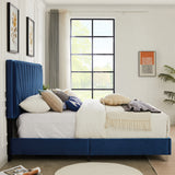 King bed Beautiful line stripe cushion headboard , strong wooden slats + metal legs with Electroplate