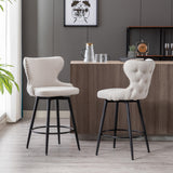 A&A Furniture,Counter Height 25" Modern Linen Fabric bar chairs,180° Swivel Bar Stool Chair for Kitchen,Tufted Cupreous Nailhead Trim Burlap Bar Stools with Metal Legs,Set of 2 (Beige)
