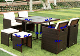 9 Pieces Patio Dining Sets Outdoor Space Saving Rattan Chairs with Glass Table Patio Furniture Sets Cushioned Seating and Back Sectional Conversation Set