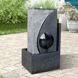 24.4inches Cascading Water Fountain with Led Lights Indoor/Outdoor Modern Sphere & Column Water Feature for Office Home Garden Patio Decor