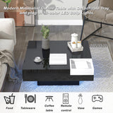 ON-TREND Modern Minimalist Design Square Coffee Table and Plug-in 16-color LED Strip Lights Remote Control for Living Room