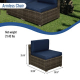 Outdoor Garden Patio Furniture 8-Piece Gray Mix Yellow Rattan Wicker Sectional Navy Cushioned Sofa