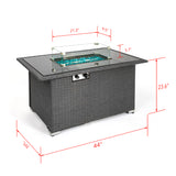 44" Gas Propane Fire pit  Table  Rectangle  50,000 BTU with  8mm Tempered Glass Tabletop & Blue Stone& Steel table lid &Table waterproof dusty Cover ,ETL Certification (Grey)