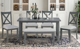 6-Piece Family Dining Room Set Solid Wood Space Saving Foldable Table and 4 Chairs with Bench for Dining Room