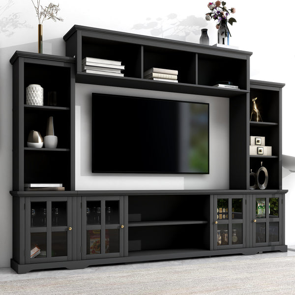 Minimalism Style Entertainment Wall Unit with Bridge, Modern TV Console Table for TVs Up to 70"