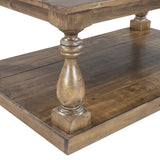 Rustic Floor Shelf Coffee Table with Storage, Solid Pine Wood
