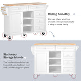K&K kitchen cart with Rubber wood desktop rolling mobile kitchen island with storage and 5 draws
