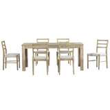 7-Piece Wooden Dining Table Set - Extendable Table with 12” Leaf and 2 Drawers, 6 Dining Chairs with Soft Cushion