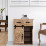 Wood and Metal Farmhouse Sliding Barn Door Accent Cabinet