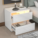 Nightstand with 2 Drawers, USB Charging Ports, Wireless Charging and Remote Control LED Light-White