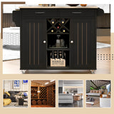 Kitchen Island Cart with Two Storage Cabinets and Four Locking Wheel, Wine Rack, Two Drawers, Spice Rack, Towel Rack