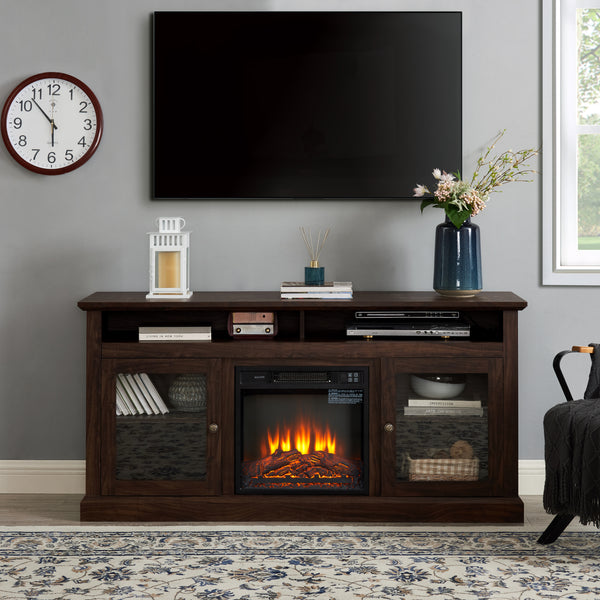 TV Media Stand Modern Entertainment Console with 18" Fireplace Insert