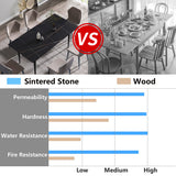 Modern artificial stone black straight edge black metal leg dining table