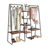 Metal Clothing Rack Garment ,Clothing Rack with 6 Shelves, 4 -Tiers Wood Shelves Heavy Duty Clothes Rack  for Hanging Clothes,Standing Coat Rack,Bedroom Clothes Storage and Organizer,Black