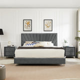 King bed with one nightstand, Beautiful line stripe cushion headboard , strong wooden slats + metal legs with Electroplate