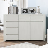 Simple Style Manufacture Wood Dresser with Wood Grain Sticker Surfaces Six Drawers and Two Level Cabinet Large Storage Space for Living Room Bedroom Guest Room Children’s Room, Stone Gray