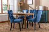 A&A Furniture,Nikki Collection Modern, High-end Tufted Solid Wood Contemporary Velvet Upholstered Dining Chair with Wood Legs Nailhead Trim  2-Pcs Set，Blue, SW8801BL