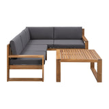 3-Piece Patio Sectional Set  Acacia  Wood and Grey Cushions  Ideal for Outdoors and Indoors