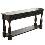 TREXM Console Table 64" Long Extra-thick Sofa Table with Drawers and Shelf for Entryway, Hallway, Living Room (Distressed Black)