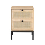 Set of 2 rectangle Rattan Bedside Table Nightstand  with Drawer 2