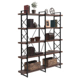 Home Office 5 Tier Bookshelf, X Design Etageres Storage Shelf, Industrial Bookcase for Office with Metal Frame
