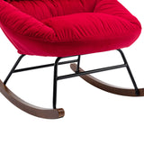 Tufted Upholstered Padded Seat Rocking Chair-Velvet Red