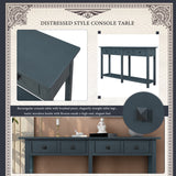 TREXM Rustic Brushed Texture Entryway Table Console Table with Drawer and Bottom Shelf for Living Room（Antique Navy）