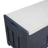 TREXM  Storage Bench with 3 Shutter-shaped Doors,  Shoe Bench with Removable Cushion and Hidden Storage Space (Antique Navy)
