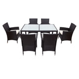 7-piece Outdoor Wicker Dining set - Dining table set for 7 - Patio Rattan Furniture Set with Beige Cushion (Black)