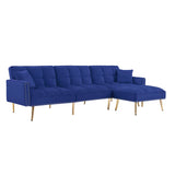 BLUE Velvet Upholstered Reversible Sectional Sofa Bed