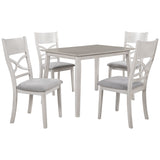 Rustic Wood 5-Piece Kitchen Dining Table Set with 4 Upholstered Padded Chairs